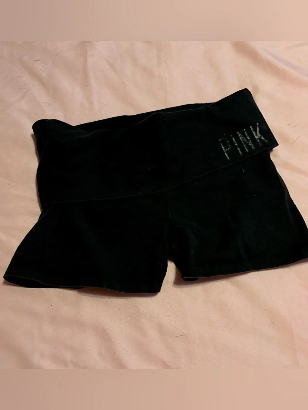 PINK Victoria's Secret Black Fold-Over Yoga Shorts - Picture 2 of 6